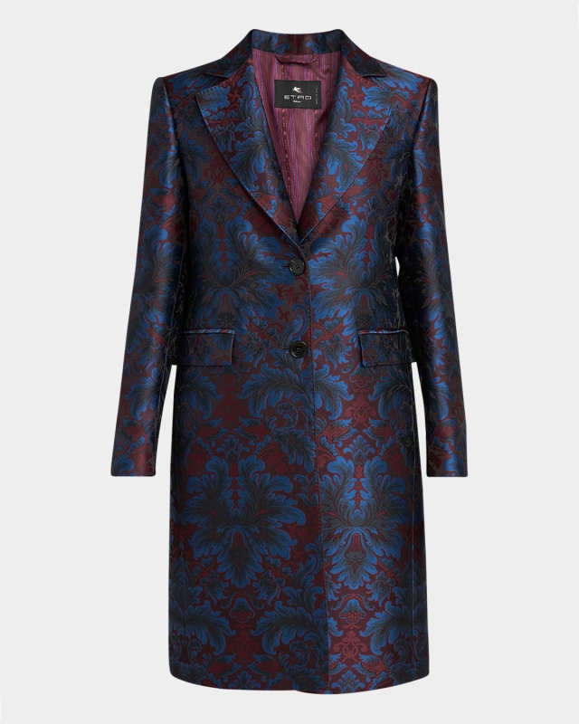 Floral Brocade Single-Breasted Princess Coat